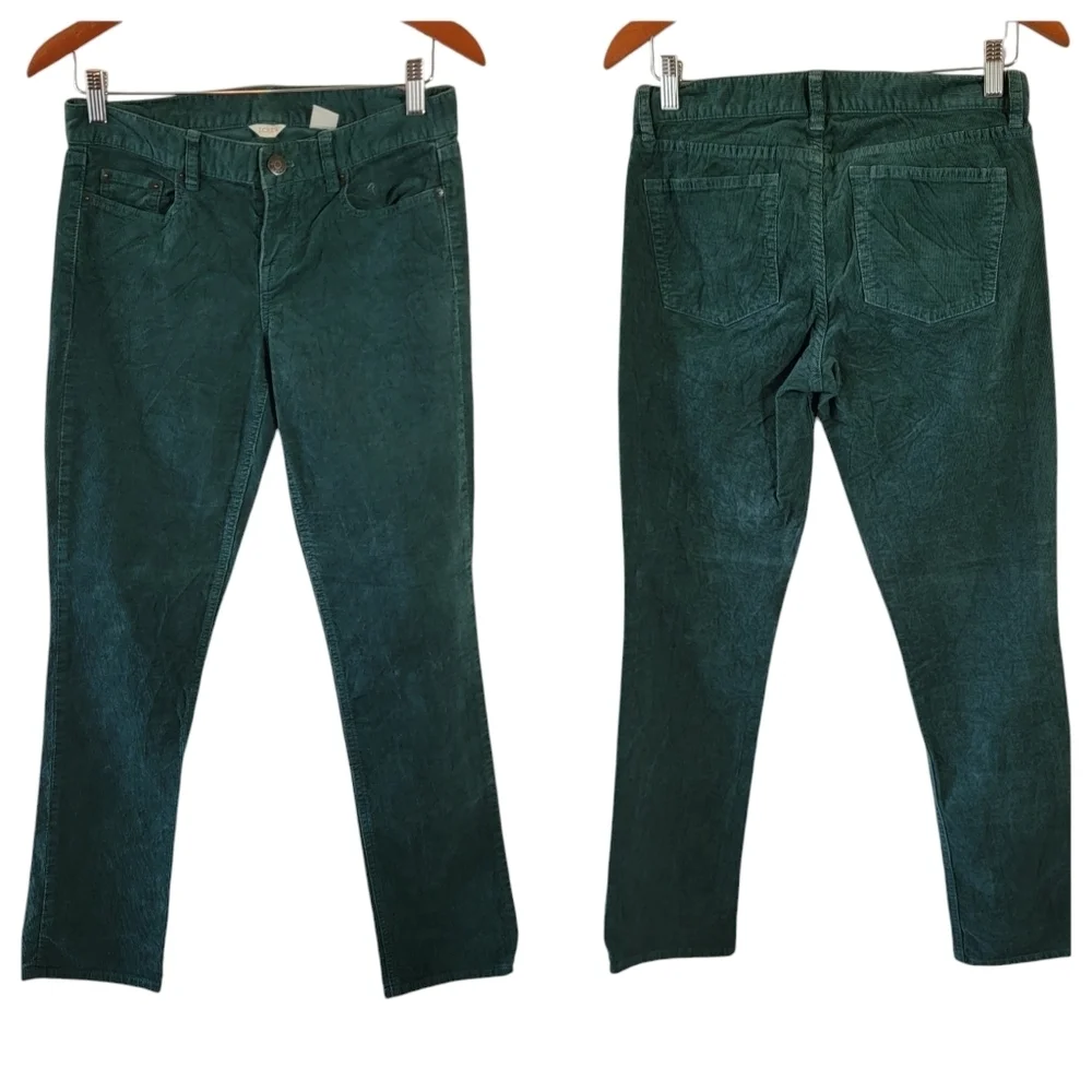 J. Crew City Fit Green Corduroy Pants Women 27S Mid-Rise Straight Leg Minimalist